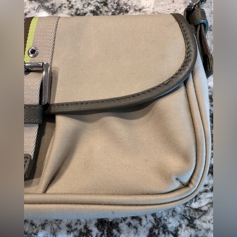 Vintage Longchamp Beige Olive Stripe Shoulder Bag Y2K Baguette France - Picture 5 of 12